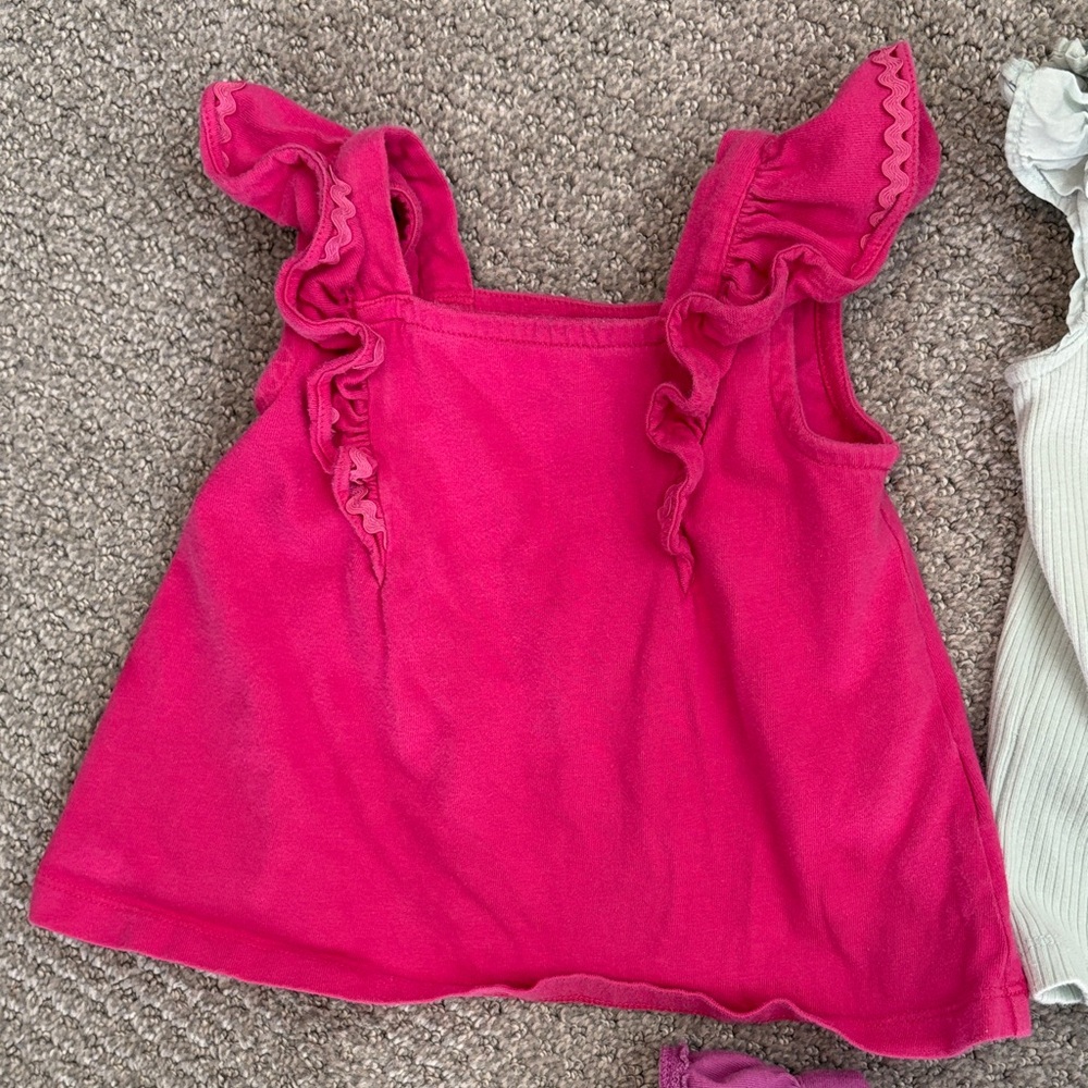 Janie and Jack Ruffle Sleeve Tank Tops in Pink, Green, and Purple - Picture 3 of 7